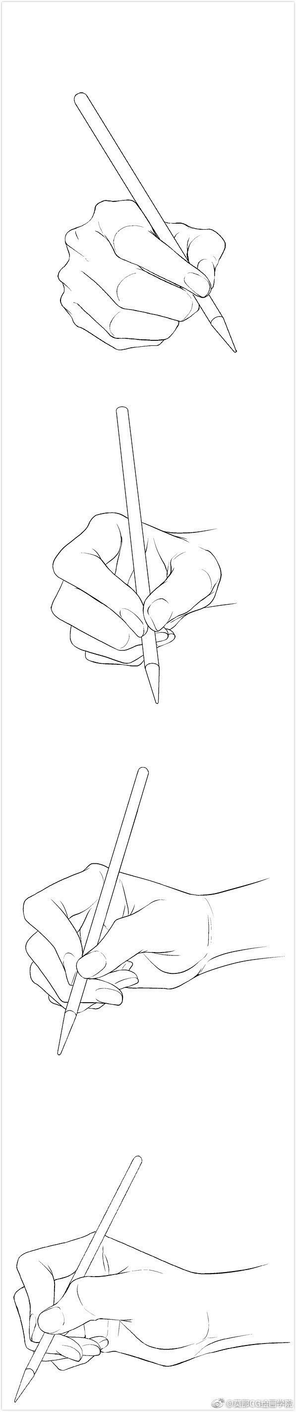#绘画参考# 手拿铅笔的多角度动作姿态图...