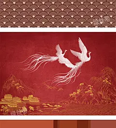 中式山水壁画贴图新中式壁纸水墨装饰画山水画背景墙SU贴图ps素材