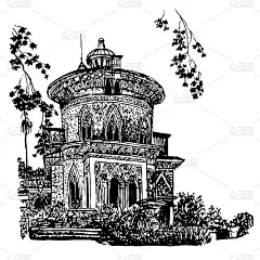 背景宫殿蒙特塞拉特手绘矢量插图