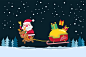 圣诞老人和驯鹿雪橇送礼物插画矢量图素材