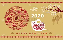 幸福,鼠年,春节,2020,贺卡,灯笼,中国灯笼,十二生肖,动物,中国元宵节