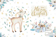 手绘水彩卡通圣诞元素鹿水晶球雪橇海报卡片装饰PNG免扣设计素材-淘宝网