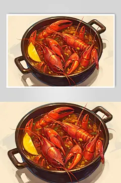 AI数字艺术小龙虾美食插画