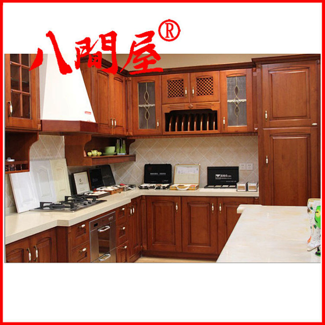 八间屋 欧式厨房整体橱柜定制 实木吊柜收...