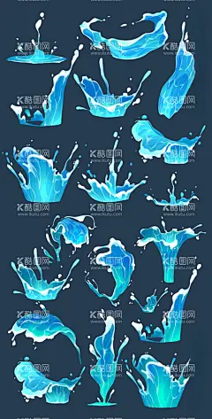 波浪水花喷泉喷溅元素  - 源文件下载【酷图网】波浪,水花,喷泉,喷溅元素,大海元素,波浪元素,卡通浪花,水波,矢量手绘,手绘元素,设计元素