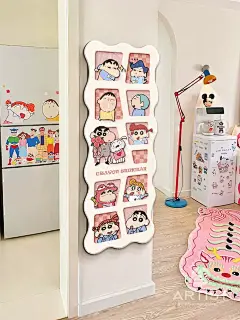 推拉隐藏式全身镜挂画隐形穿衣镜装饰画玄关画带镜子壁画蜡笔小新-tmall.com天猫