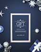 星星雪花 钻石之光 丝带礼物 蓝色卡片 圣诞海报设计PSD ti155t000356