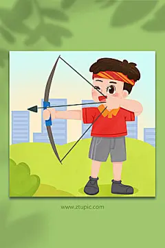 手绘卡通人物射箭运动人物创意插画