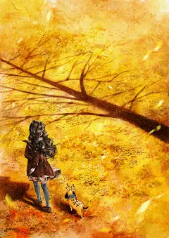 金黄的落叶，给大地织出美丽的毯子 ~ 来自韩国插画家Aeppol 的「森林女孩日记」系列插画。