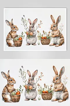 AI数字艺术复活节卡通兔子插画