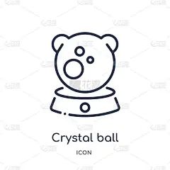线性水晶球图标从魔术轮廓集合。细线水晶球图标孤立的白色背景。水晶球时尚插画