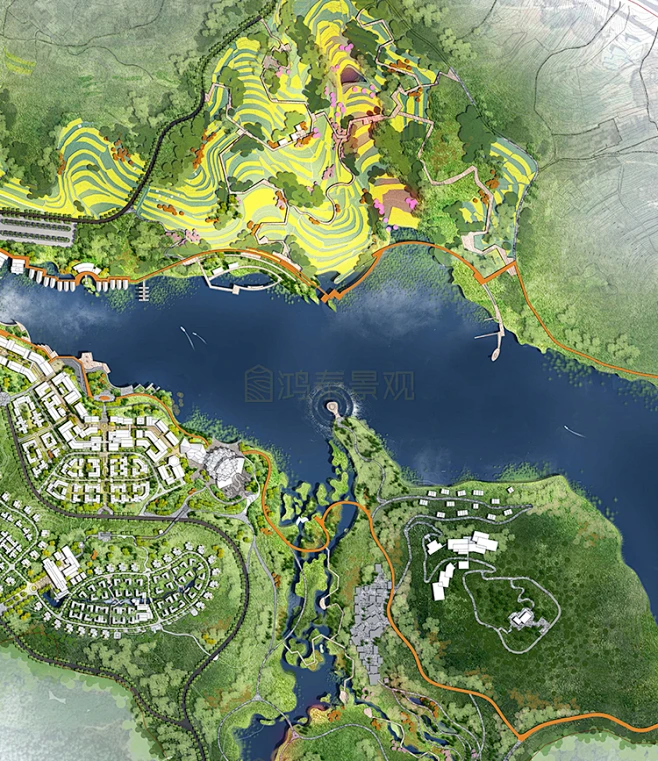 2022新旅游小镇规划彩平psd素材滨水景观山体公园彩平总图PS素材-淘宝网-花瓣网