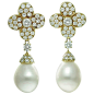 VAN CLEEF & ARPELS Diamond Flower South Sea Pearl Drop Earrings