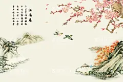 电视背景墙  - 源文件下载【酷图网】江南春,楼台烟雨,国画,山水,风景,