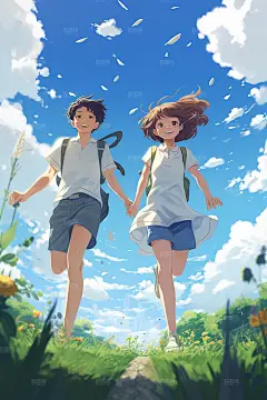 暑假放课后放学骑车奔跑场景插画
