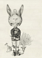 来自Roby Dwi Antono的一组手绘线条插画，关于“兔子。