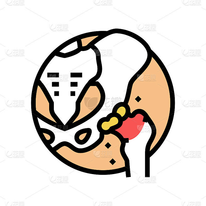 关节软骨痛风颜色图标矢量插图