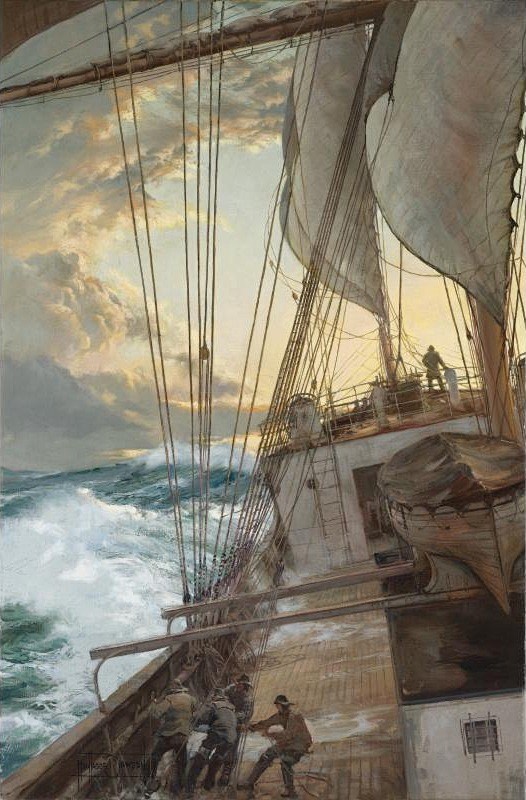 帆船油画