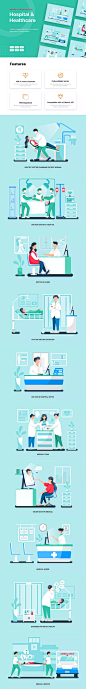 时尚高端简约扁平化风格的医院医疗保健矢量场景banner海报插画集合（AI，EPS，JPG，PDF，PNG，SVG）
