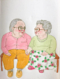 老头和老太太的爱情故事 温馨的插画 超治愈插画