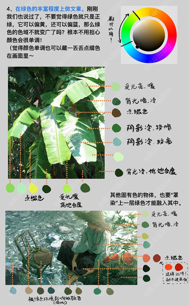 如何把大片绿色画好看3