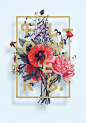 #设计秀# behance上的设计师：Aleksandr Gusakov 作品，花卉海报。字母与花卉的组合，加上空间感，看上去有花卉的优雅，也有现代海报的时尚感！ ​​​​