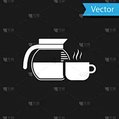 杯,分离着色,白色,黑色背景,计算机图标,咖啡壶,茶,饮料,传统,热