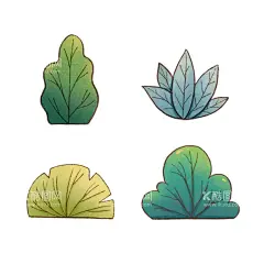 手绘卡通绿色植物元素  - 源文件下载【酷图网】手绘,植物,春天,绿色,黄色,草丛,线稿,叶子,树叶,树丛,枝条,卡通,装饰,元素,设计