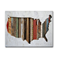 United States Map. Looks like bits and pieces...Skin of a baseball, ruler, Book spine, molding...I wanna do this and put where my hubby and I have been.  Any ideas?