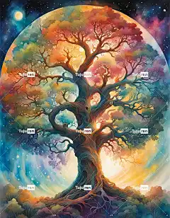 树 宇宙的 宇宙 绘画 艺术 幻想 生成的Ai
