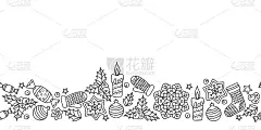 手绘无缝涂鸦水平边界。圣诞节和新年元素。节日的卡通背景。