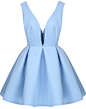 Blue V Neck Backless Midriff Flare Dress#