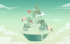 春天清明节国潮中国风微观山水祥云飞鹤海报清明节清明背景插画图片素材下载 - 觅知网