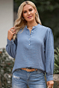 Button Puff Sleeve Blouse