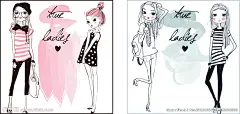 水彩笔触卡通女孩插画