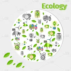 绿色和灰色小图标的生态海报
