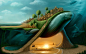 caves surreal stairways towns whales digital art underwater sea - Wallpaper (#1511133) / Wallbase.cc