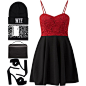 A fashion look from October 2014 featuring red skater skirt, strappy sandals and black purse. Browse and shop related looks.