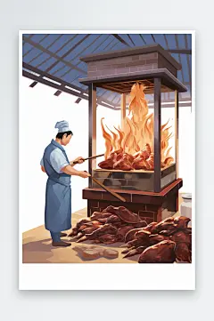 AI数字艺术美味北京烤鸭美食制作元素插画-众图网