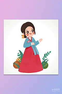 卡通韩服女孩插画元素