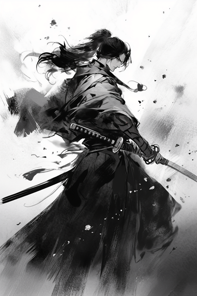 古风执剑少年水墨武侠剑客插画