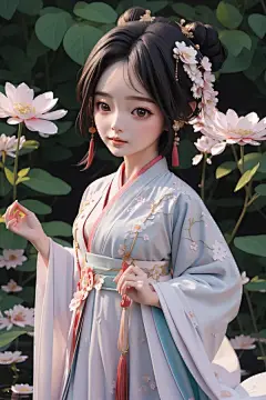 夏季花朵古风少女卡通汉服人物模型图片
