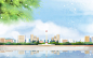 隔岸美景 城市建筑 淡彩水墨 风景插图插画设计AI ti237a13513