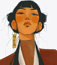 复古色调的人物插画   ins:toianmed ​​​​