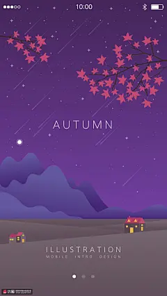 枫叶红叶秋天夜景流行欢迎页秋季插画 季节插画 秋季插画