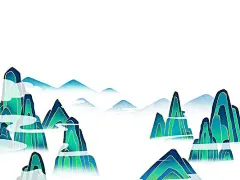春天春季绿色手绘卡通古风中国风国潮山云祥云风景元素PNG素材