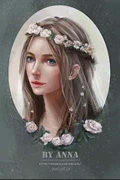头像CG  原画头像 CG头像 婚纱 角色设计 壁纸 小清新 田园 戴花少女 玫瑰