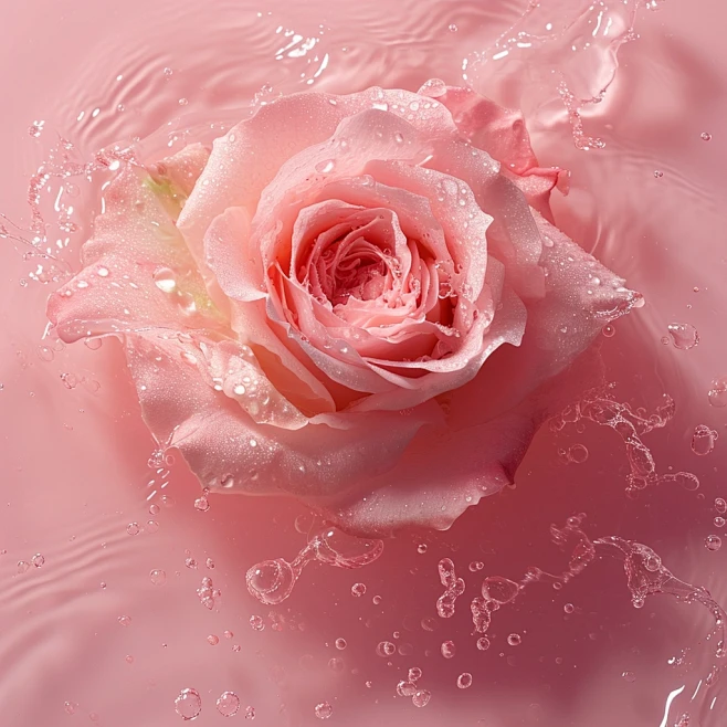 rose water , photography style, on pink background, realistic-花瓣网