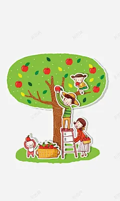 摘苹果一家人卡通手绘高清素材 免费下载 页面网页 平面电商 创意素材 png素材