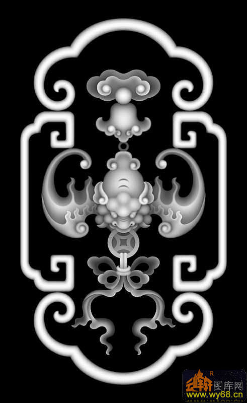 蝙蝠 云纹 花纹-灰度雕刻图